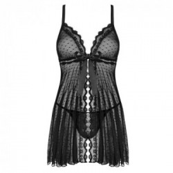 Obsessive - Babydoll, Nero, Taglia L/XL, Pois, Pizzo , Trasparente