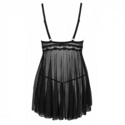 Obsessive - Babydoll, Nero, Taglia L/XL, Pois, Pizzo , Trasparente