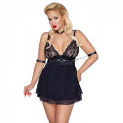 Cottelli - Babydoll Bondage, Taglia 3XL, Nero, Pizzo, Catene
