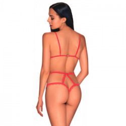 Obsessive - Body di Natale, Taglia 2XL, Rosso, Intrigante, Cinghie Regolabili, Piume Bianche