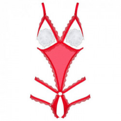 Obsessive - Body di Natale, Taglia 2XL, Rosso, Intrigante, Cinghie Regolabili, Piume Bianche