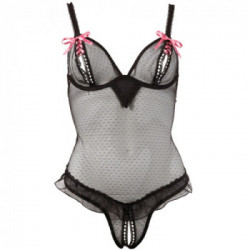 Cottelli Lingerie Ouvert - Body Nero Trasparente, Look Anni 50, Taglia 80B/M