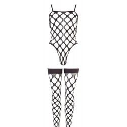 NoXqse Body and Stockings - Body e Calze a Rete, Elastica, Morbida, Colore Nero, Taglia S-L