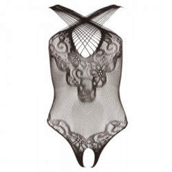 NoXqse - Body, Taglia S-L, Erotico, Pizzo Nero, Cavallo Aperto