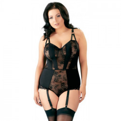 Cottelli Curves - Body Nero, con Inserti a Pizzo, Bretelle Regolabili e Rimovibili, Raffinato, Tg 85E/L