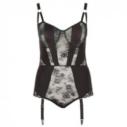 Cottelli Curves - Body Nero, con Inserti a Pizzo, Bretelle Regolabili e Rimovibili, Raffinato, Tg 85E/L