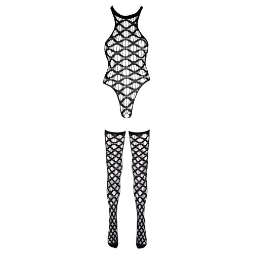 NoXqse - Body a Rete con Calze, Nero, Taglia...