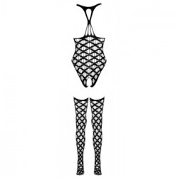 NoXqse - Body a Rete con Calze, Nero, Taglia S-L, Provocante, Nero, Ouvert