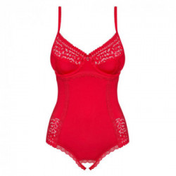 Obsessive - Body Rosso, Taglia S/M, Cavallo Aperto, Pizzo Delicato