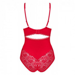 Obsessive - Body Rosso, Taglia S/M, Cavallo Aperto, Pizzo Delicato