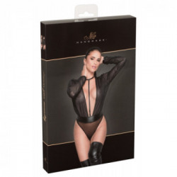 Noir Handmade - Body Nero Trasparente, Taglia XL, Seducente, Chiffon, Maglia fine, Sensuale