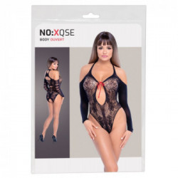 NoXqse - Body Nero Trasparente con Zip, Taglia S-L, Pizzo, Seducente