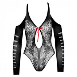 NoXqse - Body Nero Trasparente con Zip, Taglia S-L, Pizzo, Seducente