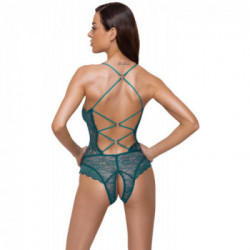 Cottelli Lingerie - Body Verde Trasparente, Taglia M, Fine e Morbido Pizzo, Cavallo Aperto