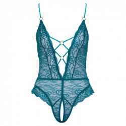 Cottelli Lingerie - Body Verde Trasparente, Taglia XL, Fine e Morbido Pizzo, Cavallo Aperto