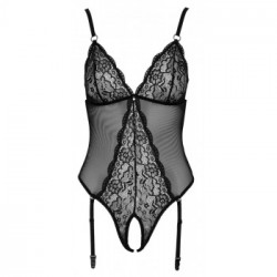 Cottelli Lingerie - Body Nero Trasparente, Taglia L, Fine Powernet, Elegante