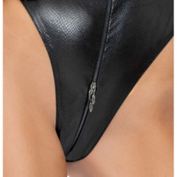 Noir Handmade - Body Nero con Zip, Taglia S, Pelle Serpente, Opaca, Scintillante, Intrigrante