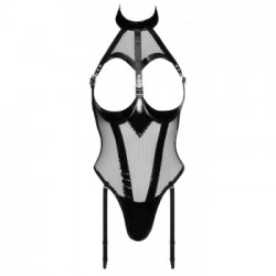 Black Level - Body Nero con Seno a Vista, Taglia 2XL, Mix di Vinile Lucido e Rete, Vestibilità Comoda e Aderente