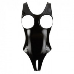 Black Level - Body Nero con Seno a Vista, Taglia M, Senza Cavallo, Vernice Nera, Eccitante