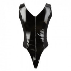 Black Level - Body Nero con Seno a Vista, Taglia M, Senza Cavallo, Vernice Nera, Eccitante