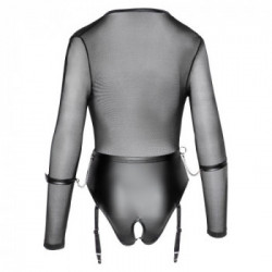 Cottelli Bondage - Body Nero, Taglia XL, Trasparente, Powernet, Manette
