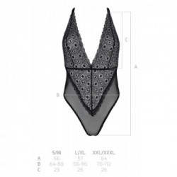 Passion Zinnia - Body Nero, Eco Passion, Pizzo Fantasioso, Seducente, Taglia L/XL