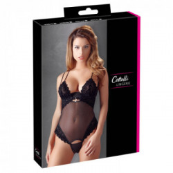 Cottelli Lingerie String Body - Nero, Sensuale, Accessorio Strass, Chiusura Gancio, Taglia 75B/S
