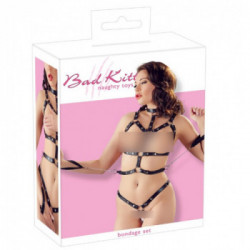 Bad Kitty Bondage Body - Nero, Seno e Vagina Scoperti, Manette Sottoli, Perizoma Ouvert, Taglia S-M