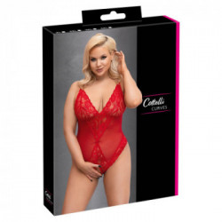 Cottelli Curves Crotchless Body Red - Trasparente, Inserti in Pizzo, Seducente, Taglia XL