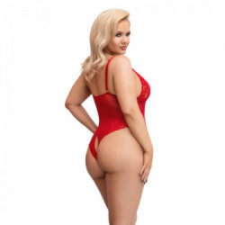 Cottelli Curves Crotchless Body Red - Trasparente, Inserti in Pizzo, Seducente,Taglia 2XL