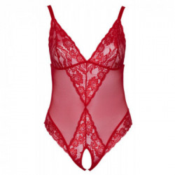 Cottelli Curves Crotchless Body Red - Trasparente, Inserti in Pizzo, Seducente,Taglia 2XL