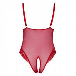 Cottelli Curves Crotchless Body Red - Trasparente, Inserti in Pizzo, Seducente,Taglia 2XL
