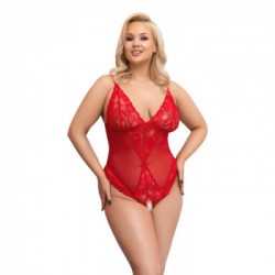 Cottelli Curves Crotchless Body Red -Trasparente, Inserti in Pizzo, Seducente, Taglia 4XL