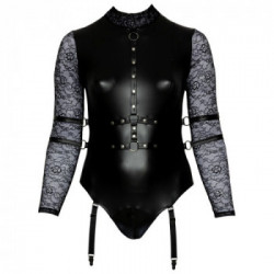 Cottelli Bondage Body - Nero, Look Opaco, Maniche Lunghe in Pizzo, Taglia 3XL