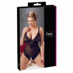 Cottelli Curves Crotchless Body - Nero, Trasparente, Pizzo In Fiori, Ouvert, Taglia XL