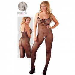NoXqse Catsuit with Lacing - Tutina Intima ,Trasparente, Nera, Cavallo Aperto, Taglia XXL/XXXL