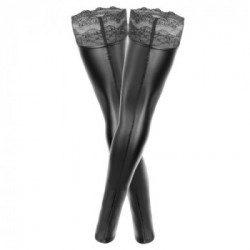 Noir Handmade Thigh High Stockings - Calze Autoreggenti Nere, Senza Piede, Orlo in Pizzo, Taglia 5XL