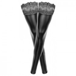 Noir Handmade Thigh High Stockings - Calze Autoreggenti Nere, Senza Piede, Orlo in Pizzo, Taglia 6XL