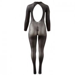 NoXqse Catsuit With Lace Collar - Tutina Intima Nera, Aperta all' Inguine, Taglia XL-XXL