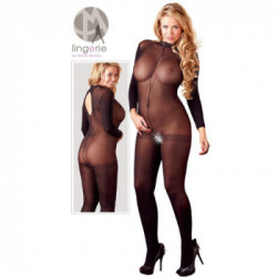 NoXqse Catsuit With Lace Collar - Tutina Intima Nera, Aperta all' Inguine, Taglia XL-XXL