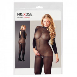 NoXqse Catsuit With Lace Collar - Tutina Intima Nera, Aperta all' Inguine, Taglia XL-XXL