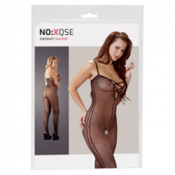 NoXqse Catsuit with Lacing - Tutina Intima, Trasparente, Nera, Taglia S-M