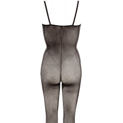 NoXqse Catsuit with Lacing - Tutina Intima, Trasparente, Nera, Taglia S-M