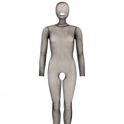 NoXqse Catsuit Mask - Tutina Intima, Trasparente, Nera, Coprivolto, Maschera con Bocca Libera, Taglia S-L