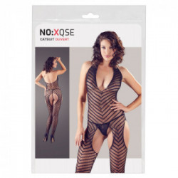 NoXqse Catsuit with String - Tutina Intima, Nera, a Strisce, Senuale, Taglia S-L