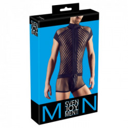 Svenjoyment Playsuit - Body da Uomo, Nero, Maniche Corte, Cerniera sul Davanti, Taglia XL