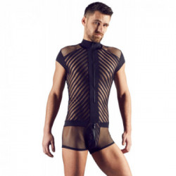 Svenjoyment Playsuit - Body da Uomo, Nero, Maniche Corte, Cerniera sul Davanti, Taglia S