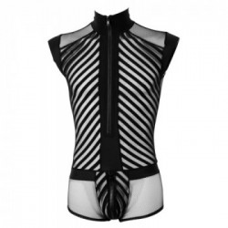 Svenjoyment Playsuit - Body da Uomo, Nero, Maniche Corte, Cerniera sul Davanti, Taglia S