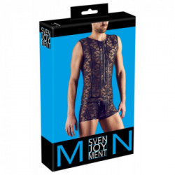 Svenjoyment Men's Body Lace - da Uomo, Nero, Pizzo a Fiori, Taglia L