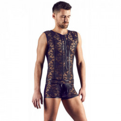 Svenjoyment Men's Body Lace - da Uomo, Nero, Pizzo a Fiori, Taglia XL